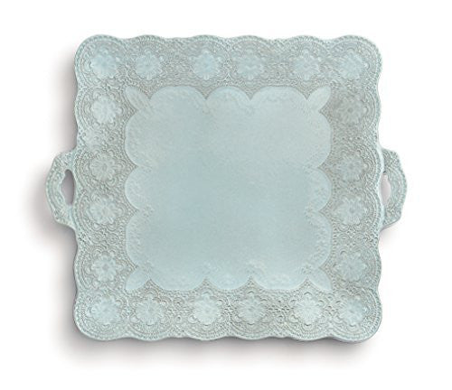 Arte Italica Merletto Aqua Square Platter with Handles