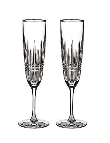 Waterford Lismore Diamond Platinum Flute Pair