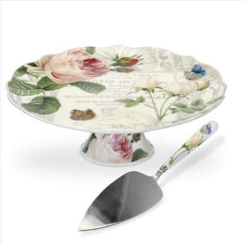 Royal Worester Royal Horticultural Society Roses Footed Cake Plate with Server