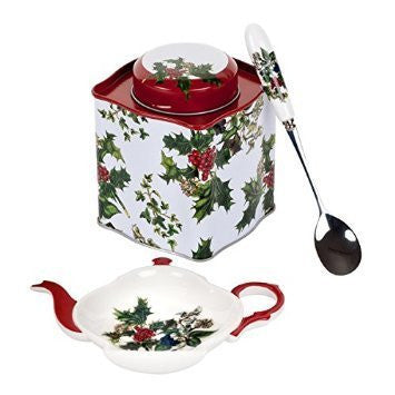 Pimpernel Holly & The Ivy 3-pc Tea Set (Spoon Rest, Spoon & Tin Caddy)