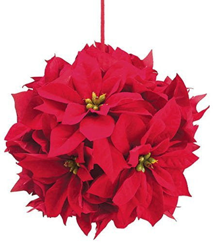 6" Artificial Velvet Poinsettia Ball, Red