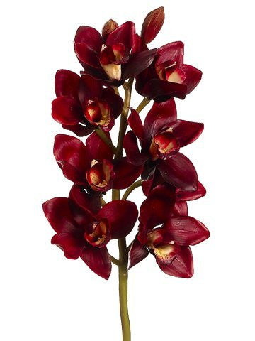 28" Artificial Cymbidium Orchid Spray, Burgundy