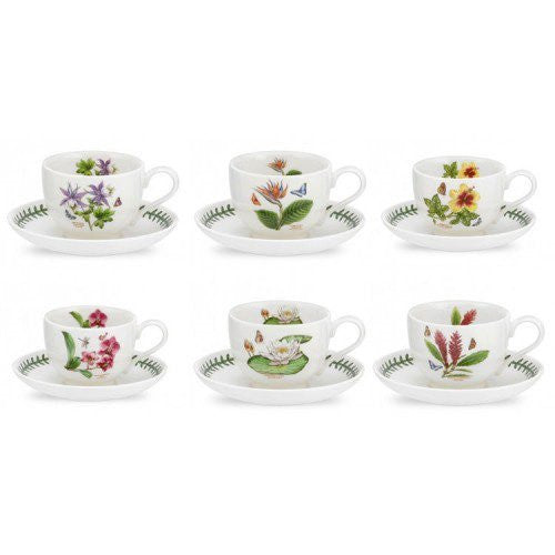 PORTMEIRION EXOTIC BOTANIC GARDEN Teacups & saucers set of 6 assorted motifs