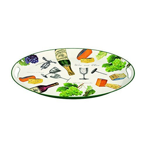 Michel Design Works Decoupage Metal Platter, 20.5 x 15.25-Inch, Wine and Cheese