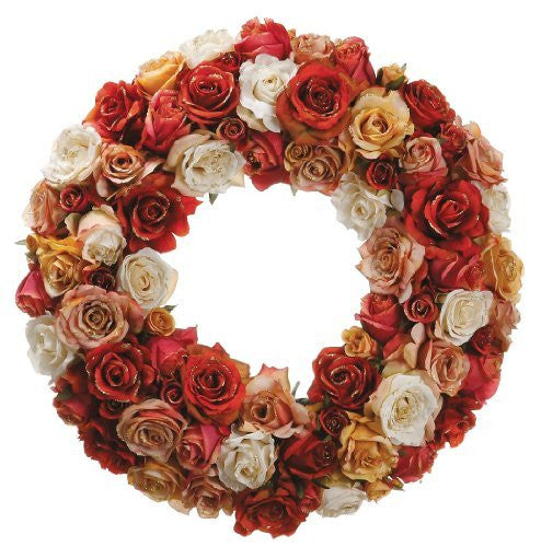 Glittered Artificial Rose 20" Wreath, Talisman Apricot