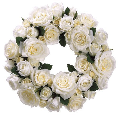 Allstate Floral 16-Inch Rose Wreath, Cream/White
