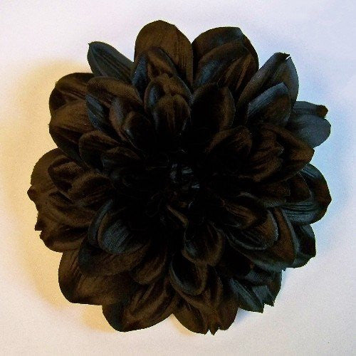 Black Magic Dahlia Artificial Flower Hair Clip/Pin Brooch, Black