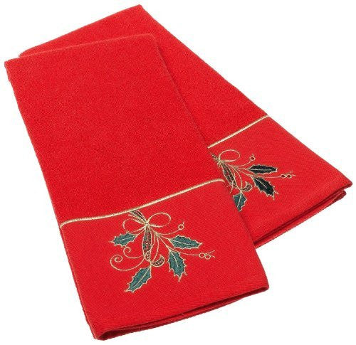 Lenox Ribbon Holly Kitchen Towel, Red, Set of 2