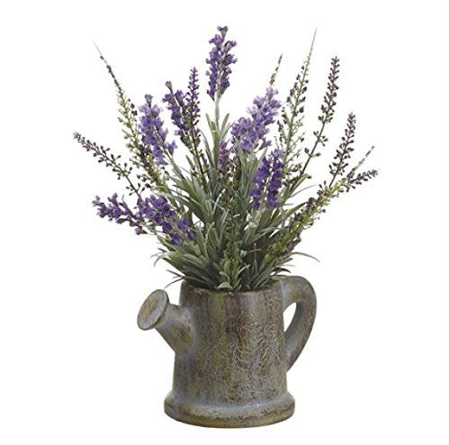 11" Artificial Lavender in Paper Mache Pitcher, Purple Lavender