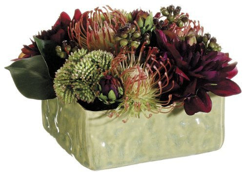 7" Dahlia/Protea/Sedum in Ceramic Pot