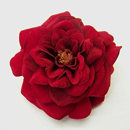 Velvet Cottage Rose Artificial Flower Hair Clip/Pin Brooch, Red