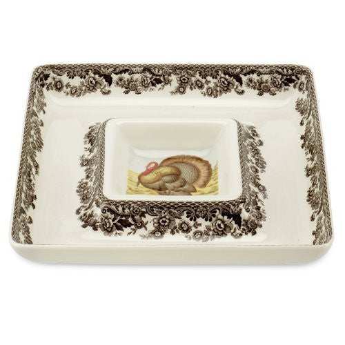 Spode Woodland Turkey Square Chip and Dip Serving Set