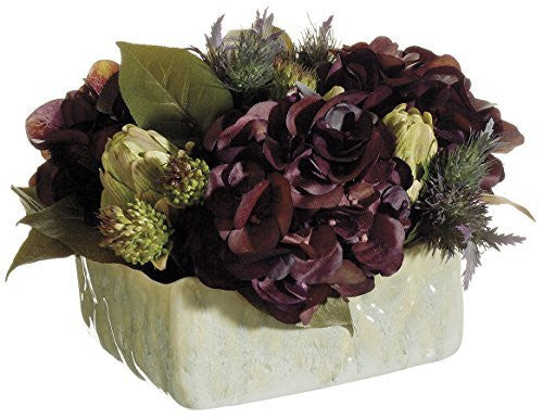 7" Artificial Hydrangea/Artichoke/Thistle in Ceramic Pot