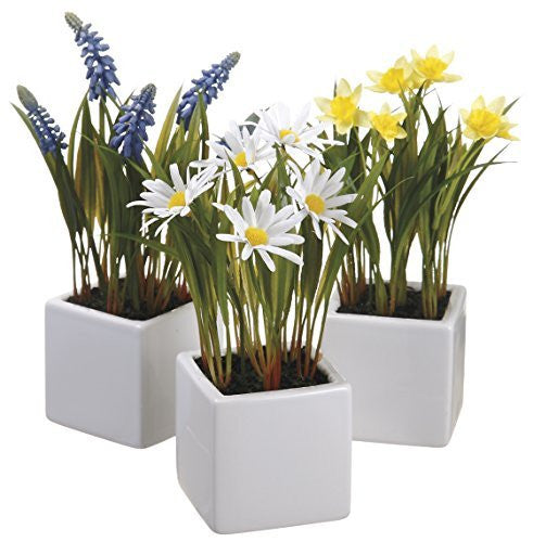 Artificial Mini Daisy/Daffodil/Hyacinth in Ceramic Pot, Assorted Set of 3
