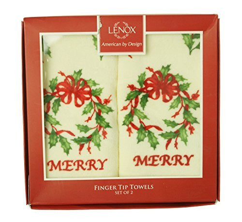 Lenox Merry Wreath Set of 2 Christmas Finger Tip Towels