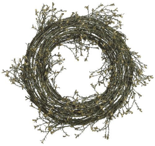 14" Artificial Glittered Mini Leaf Twig Wreath, Antique Gold