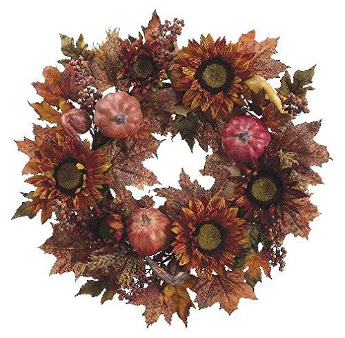 Artificial Pumpkin/Chinese Lantern/Berry/Wheat 24" Wreath