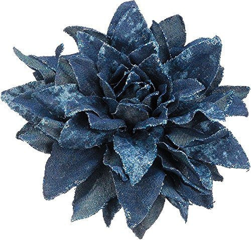 Glittered Denim Dahlia Artificial Flower Hair Clip/Pin Brooch, Blue