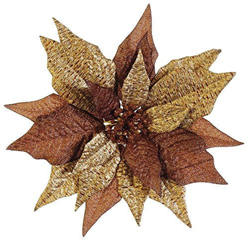 Glittered Artificial Poinsettia with Clip, 10", Gold Copper Color
